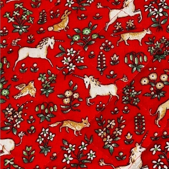 Vintage Red Quilted Unicorn/ Fox/ Rabbit Christmas Stocking. Lined AOP Animal - Picture 2 of 2